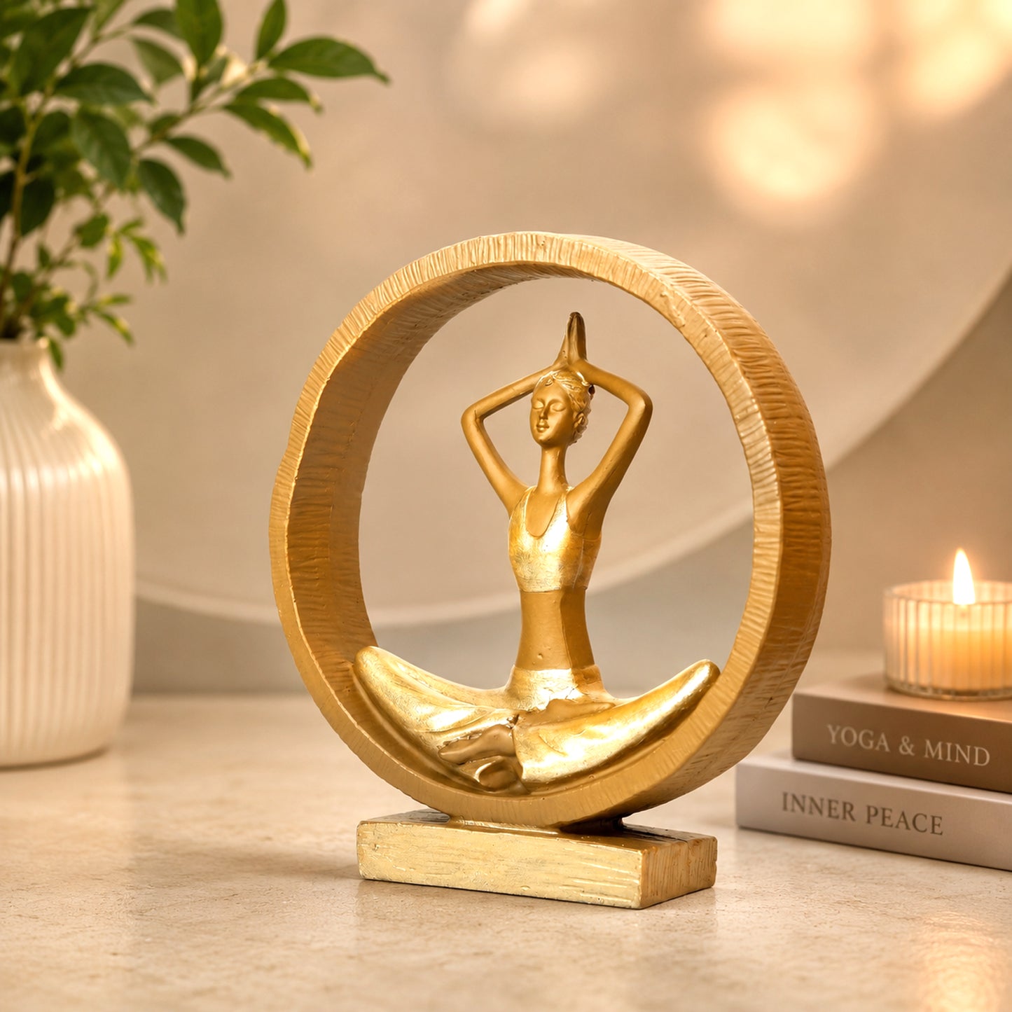 Upharkaro Golden Yoga Meditation Lady Statue Resin Figurine for Home Decor Office Desk Living Room & Meditation Space