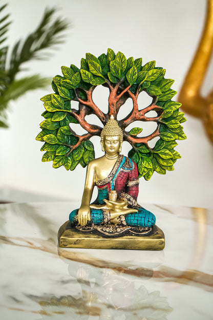 Decorative Lord Gautam Buddha Praying Under Tree Statue