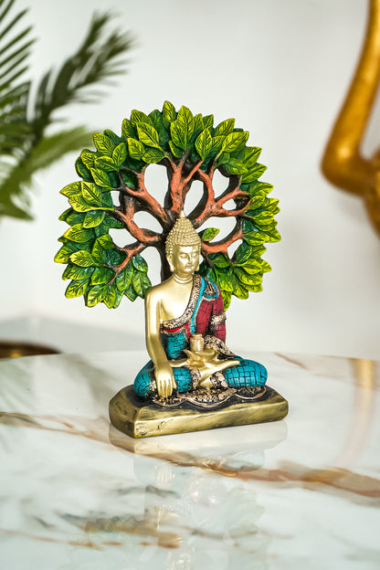 Decorative Lord Gautam Buddha Praying Under Tree Statue