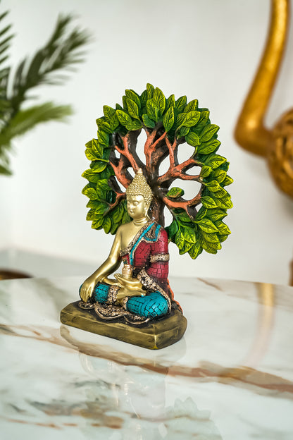 Decorative Lord Gautam Buddha Praying Under Tree Statue