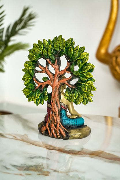 Decorative Lord Gautam Buddha Praying Under Tree Statue