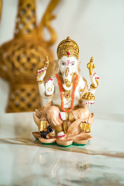 Goddess Ganesha Statue Sitting On Lotus Fine Gold Painting