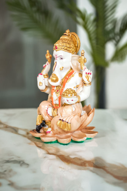 Goddess Ganesha Statue Sitting On Lotus Fine Gold Painting