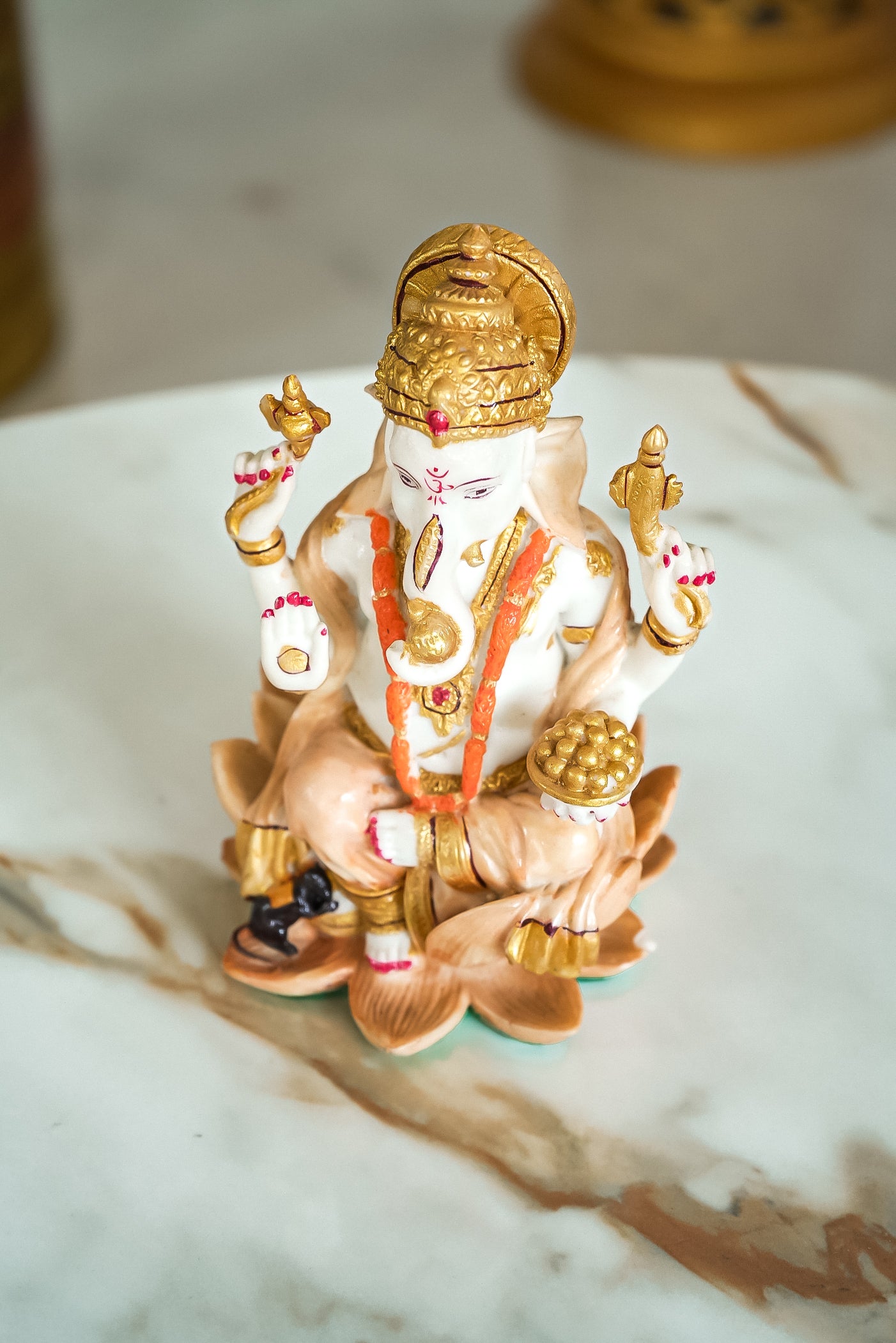 Goddess Ganesha Statue Sitting On Lotus Fine Gold Painting