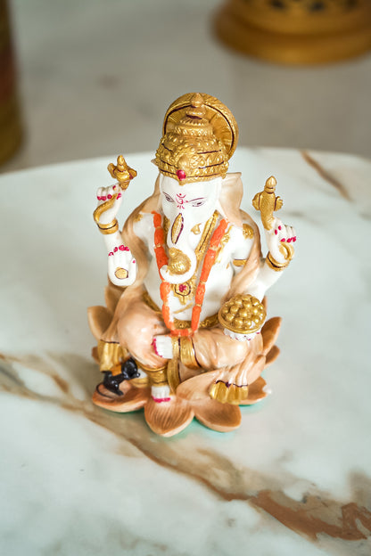 Goddess Ganesha Statue Sitting On Lotus Fine Gold Painting