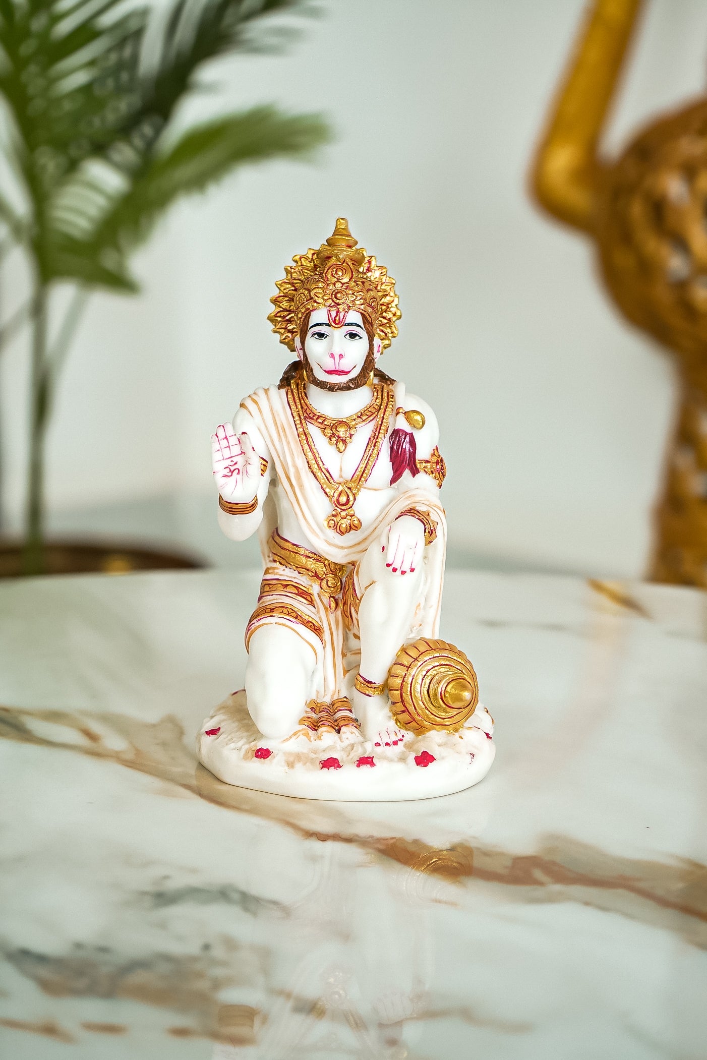 Blessing Lord Hanuman Marble Look Resin Statue