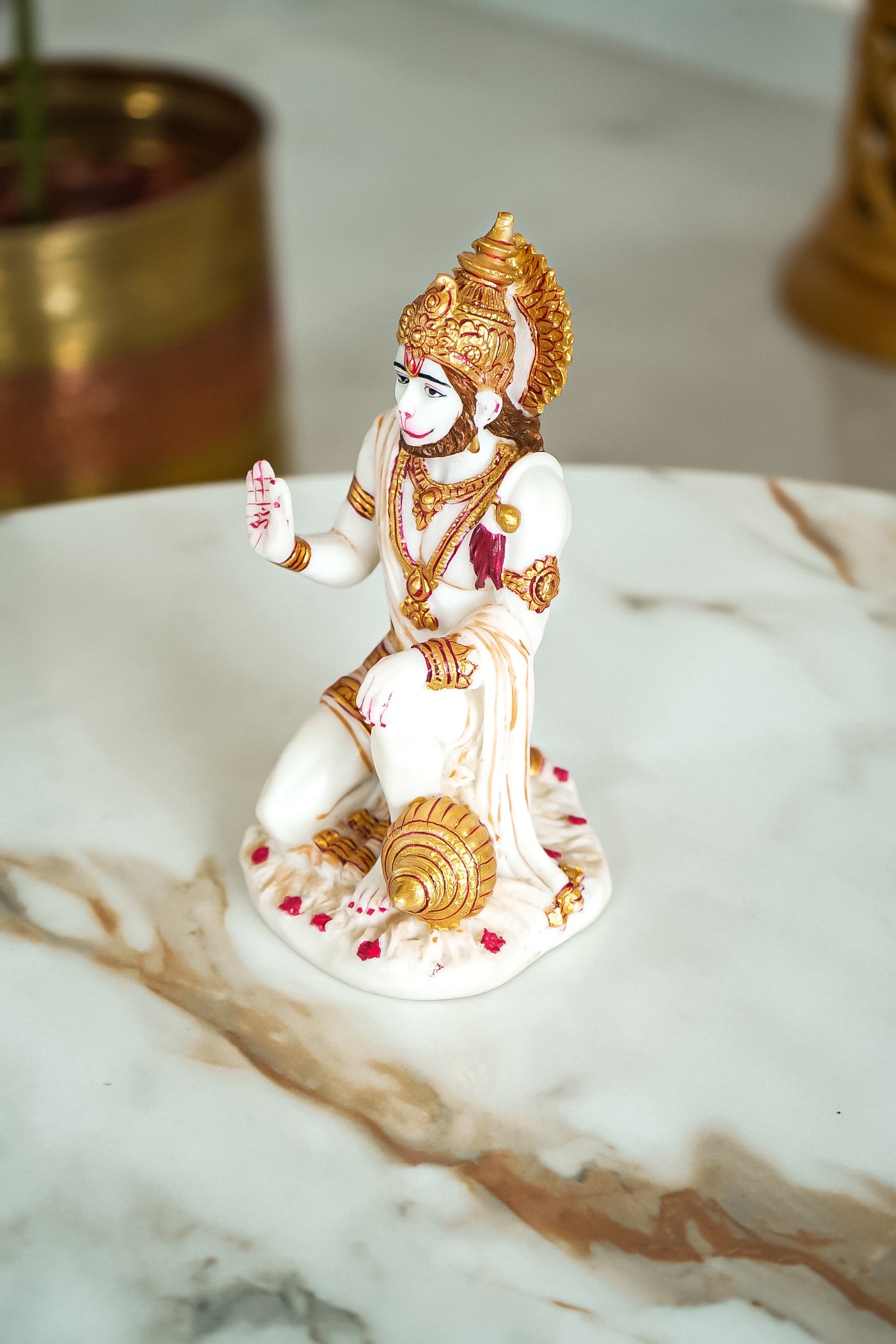 Blessing Lord Hanuman Marble Look Resin Statue