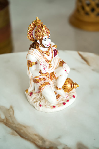 Blessing Lord Hanuman Marble Look Resin Statue