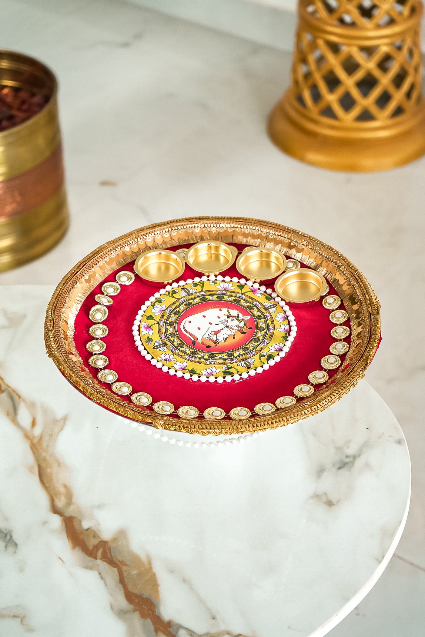 Unique Alluring Rose Pooja Thali