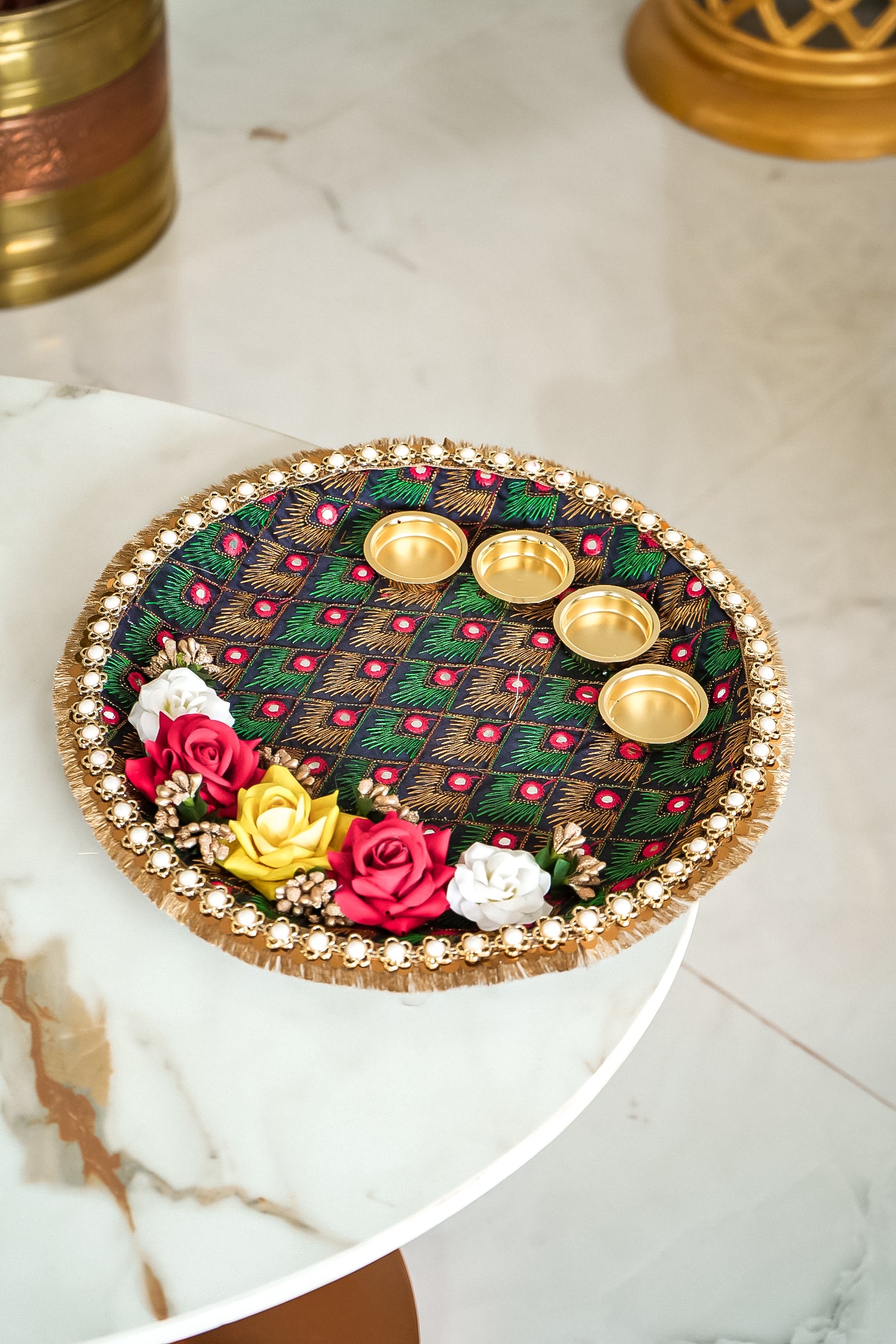 Embroidery Work Design Decorative Handicraft Pooja Thali