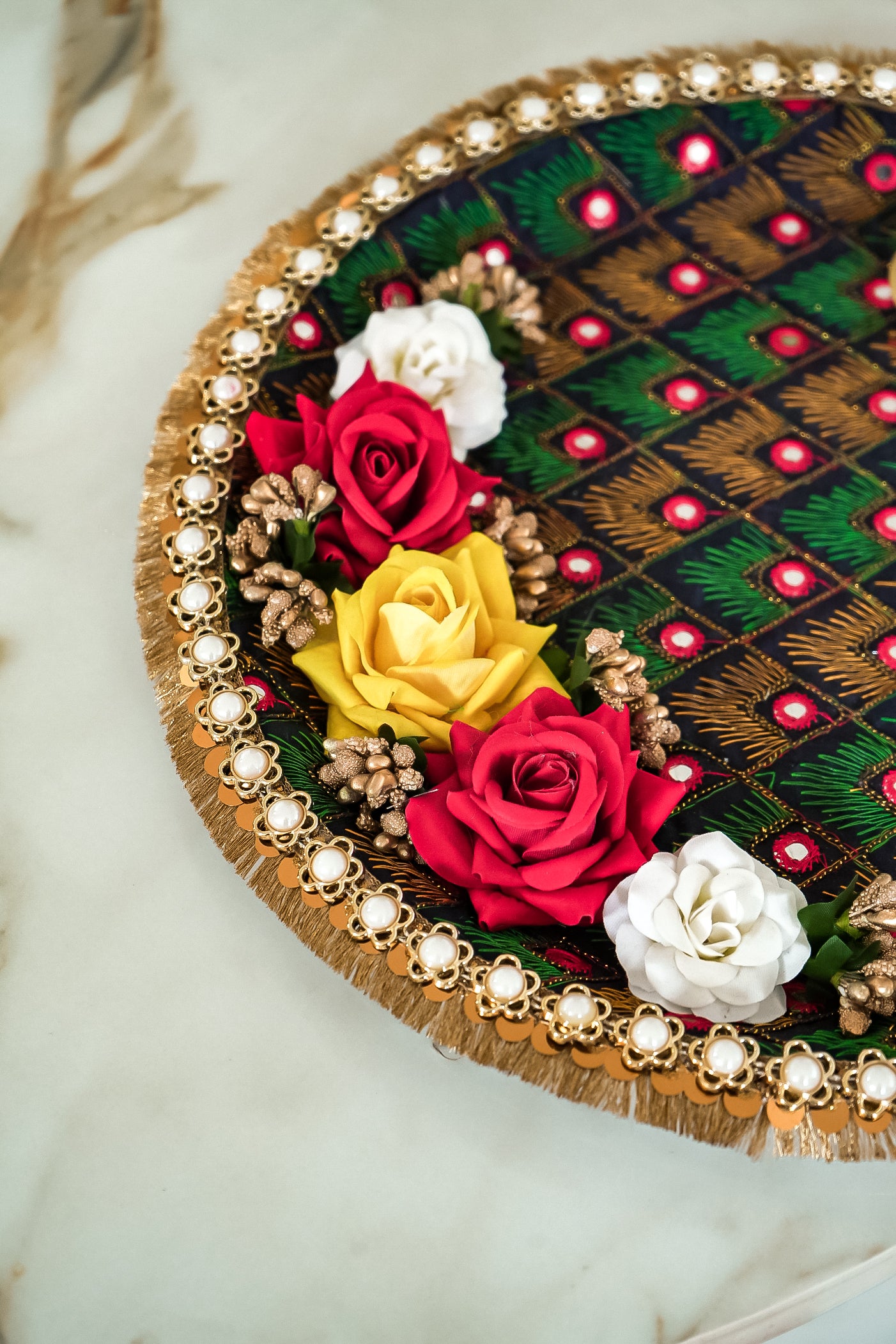 Embroidery Work Design Decorative Handicraft Pooja Thali