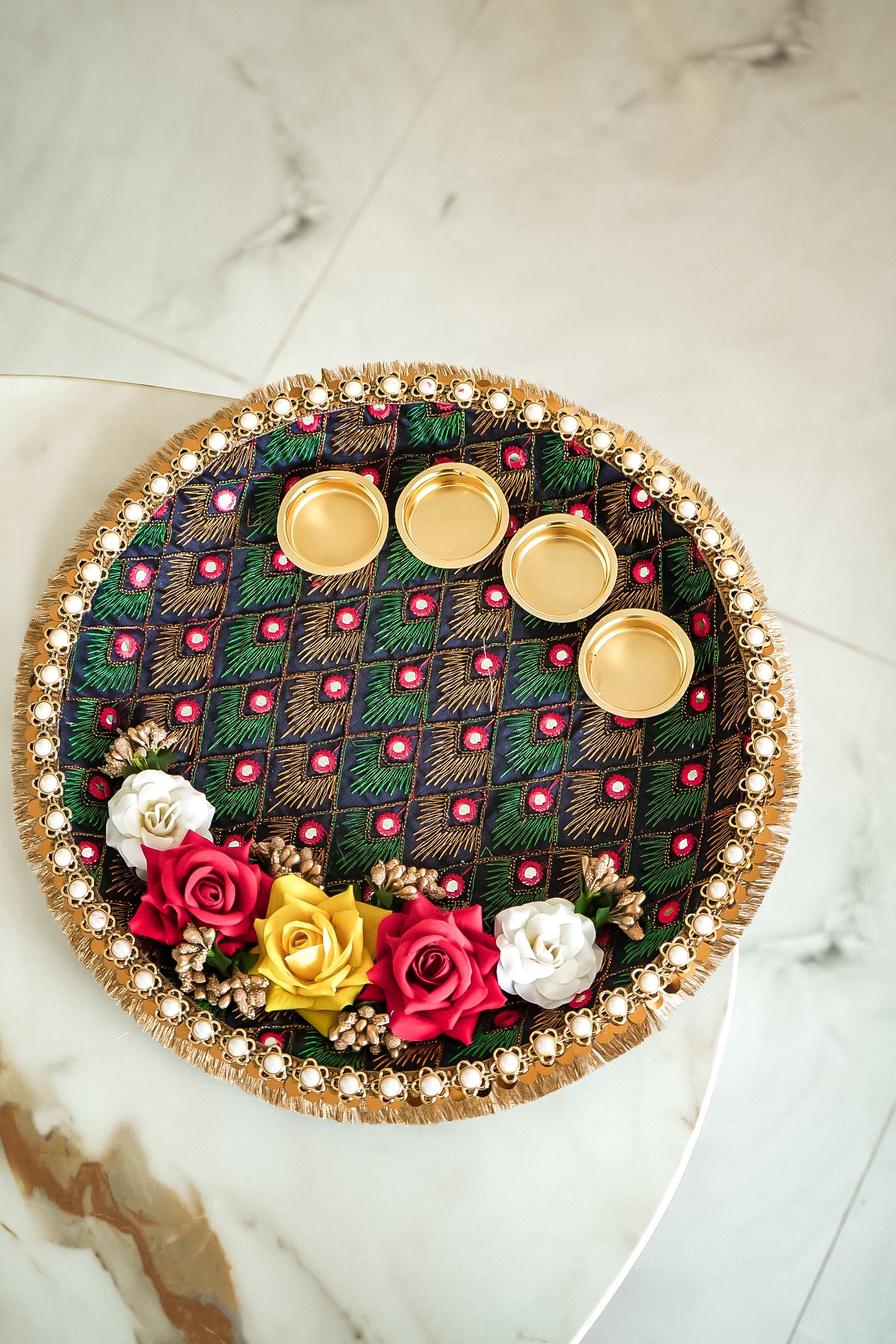 Embroidery Work Design Decorative Handicraft Pooja Thali