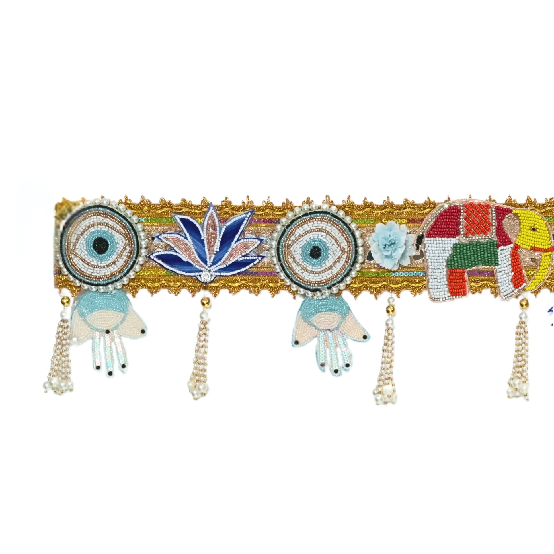Decorative headband with colorful elements on a white background