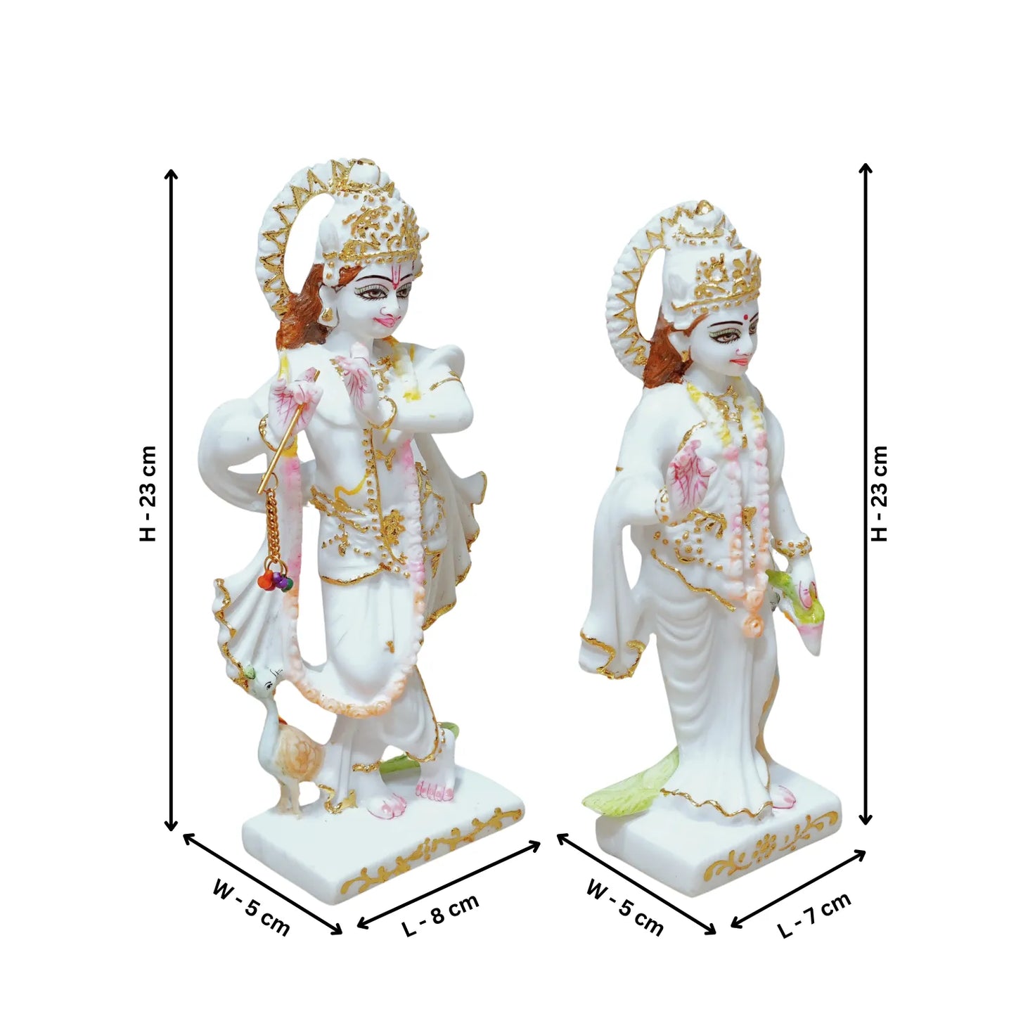 Two statues with dimensions labeled on a white background