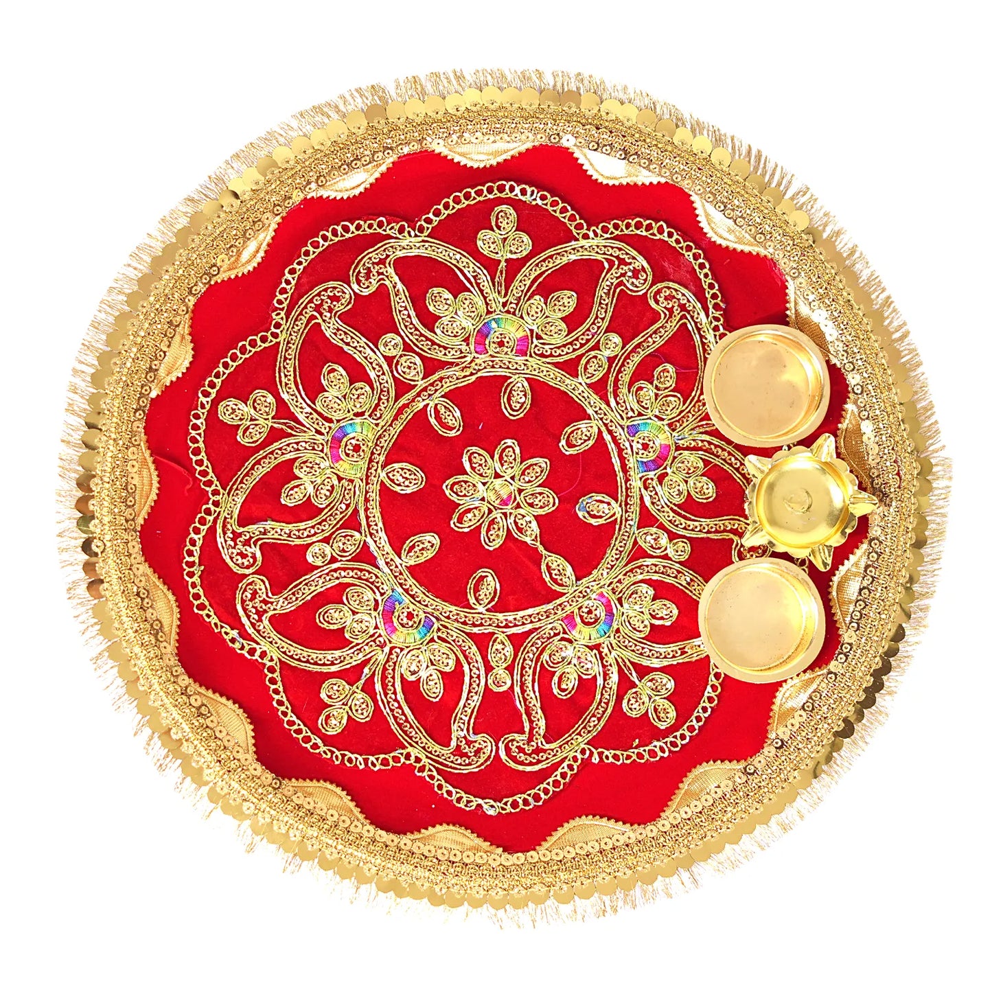 Decorative plate with red center and gold边缘