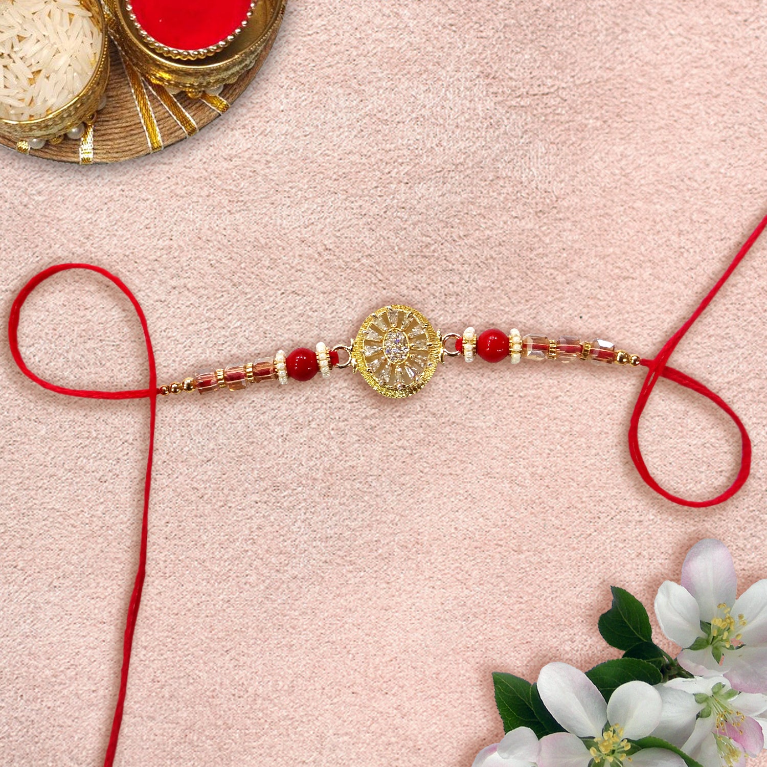 Shiny Diamond with Red stone Rakhi By Upharkaro-Upharkaro