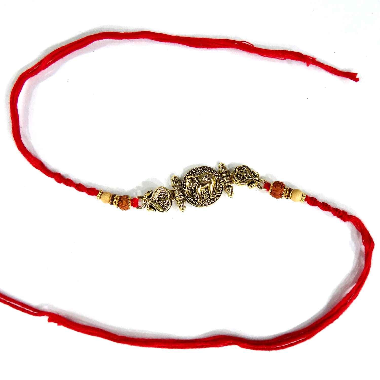Golden Unique Fancy Rakhi for Brother – Handcrafted Rakhi with Premium Finish by Upharkaro-Upharkaro