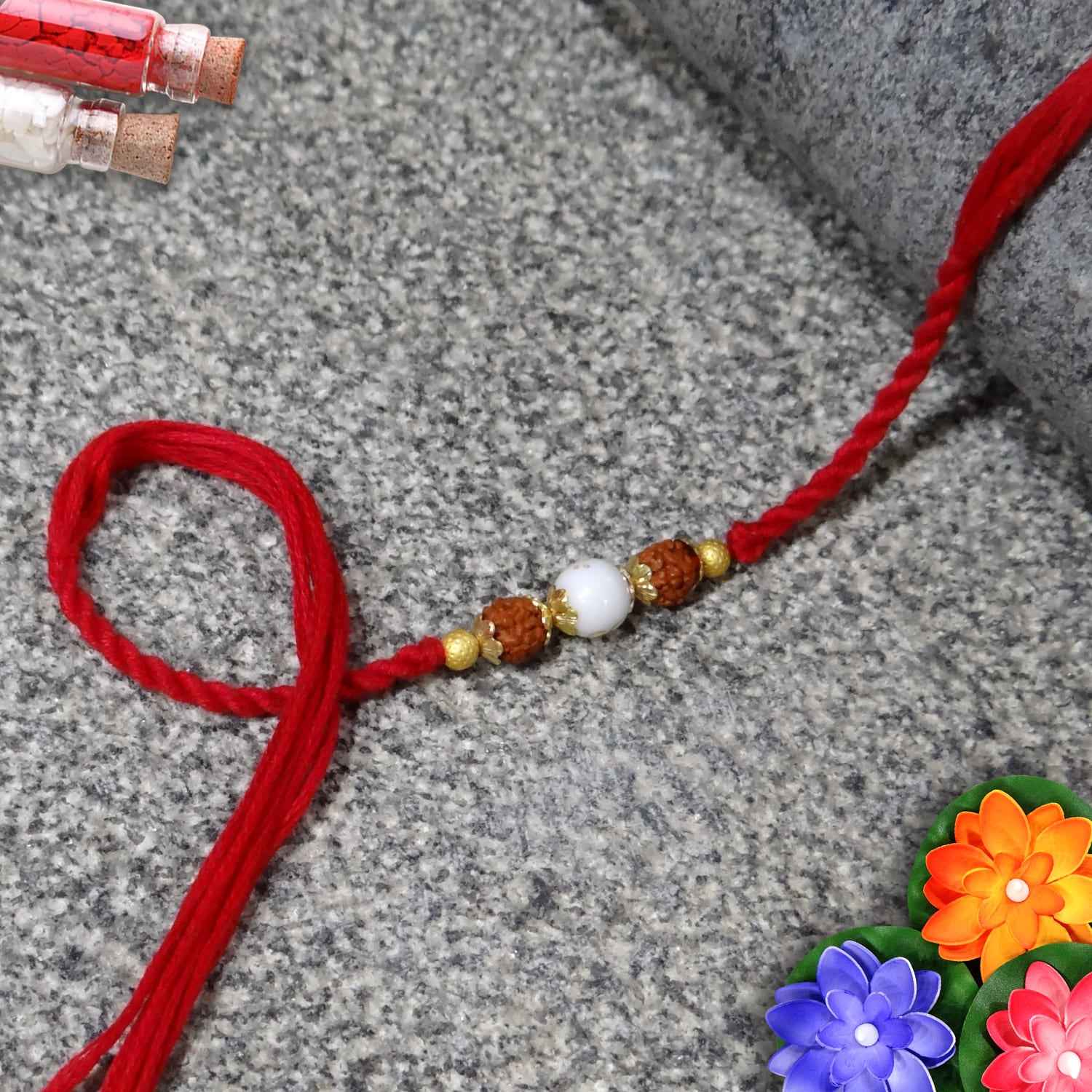 White Stone Rudraksh  Dora Rakhi By Upharkaro-Upharkaro