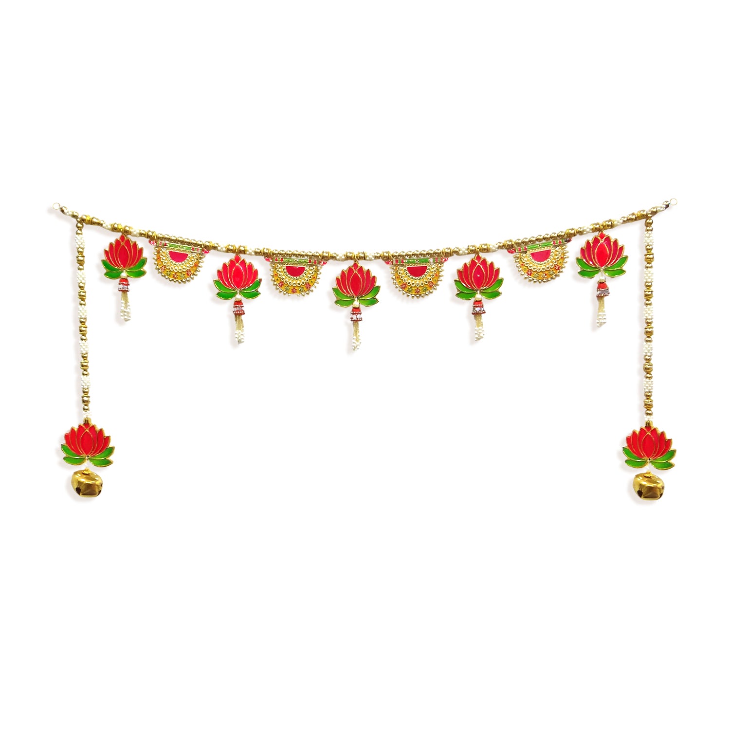 Decorative garland with flowers and bells on a white background