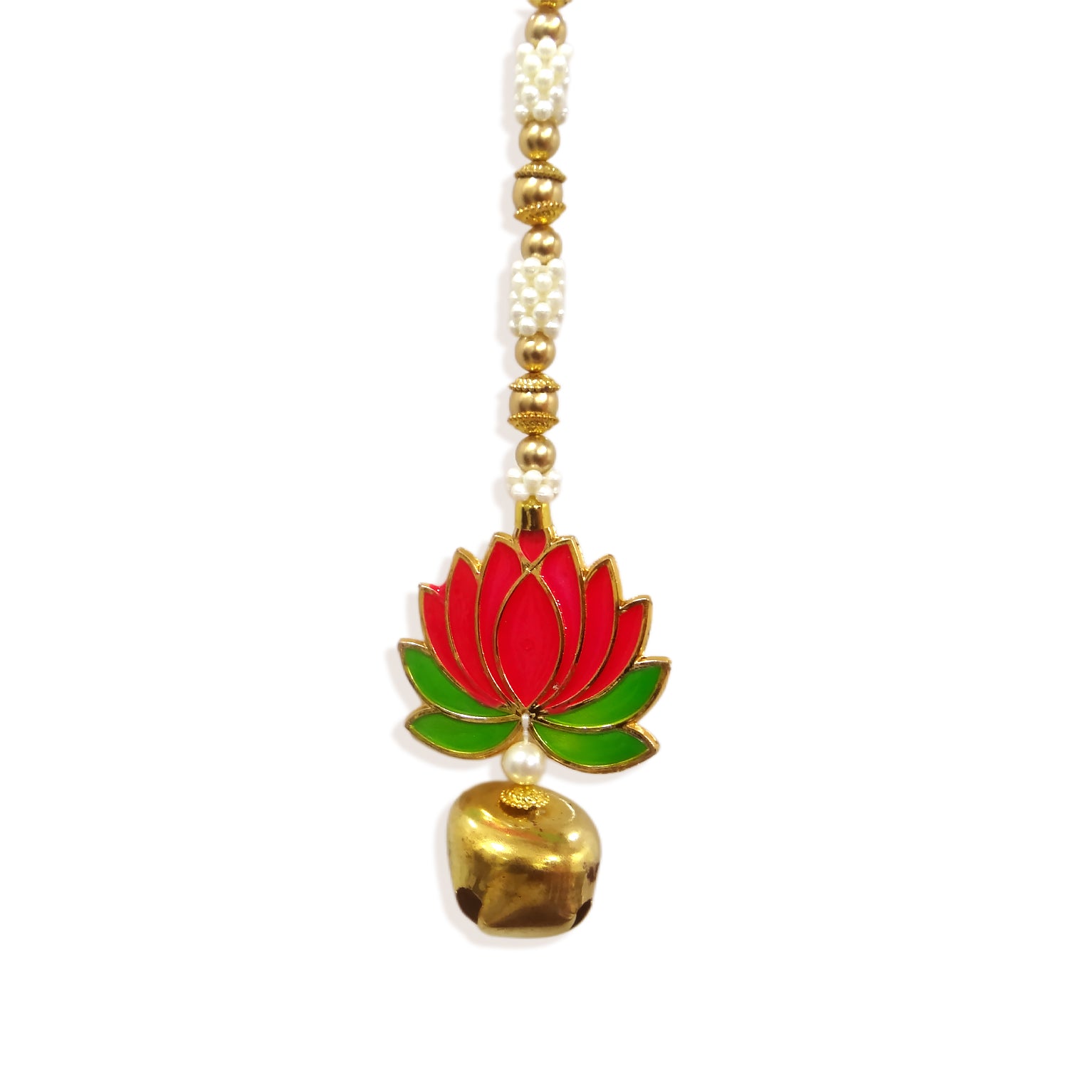 Necklace with a red lotus flower pendant on a white background